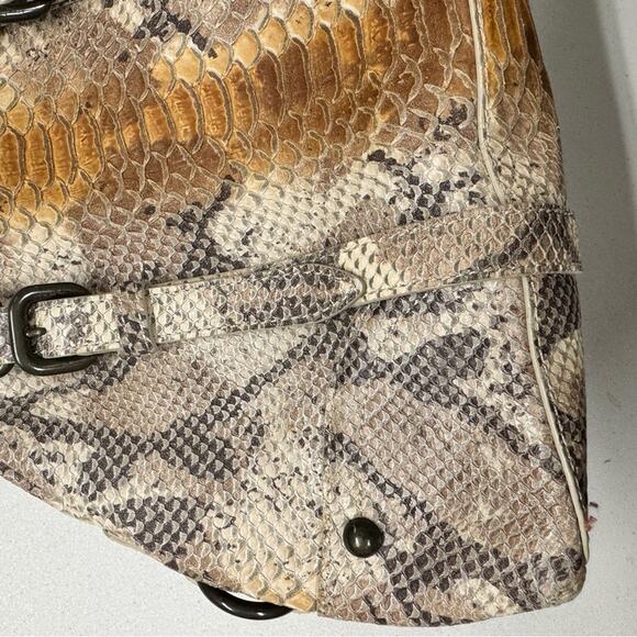 Forth & Towne Tan Calf Leather Snake Print Satchel Handbag Purse Womens Luxury - Picture 4 of 11